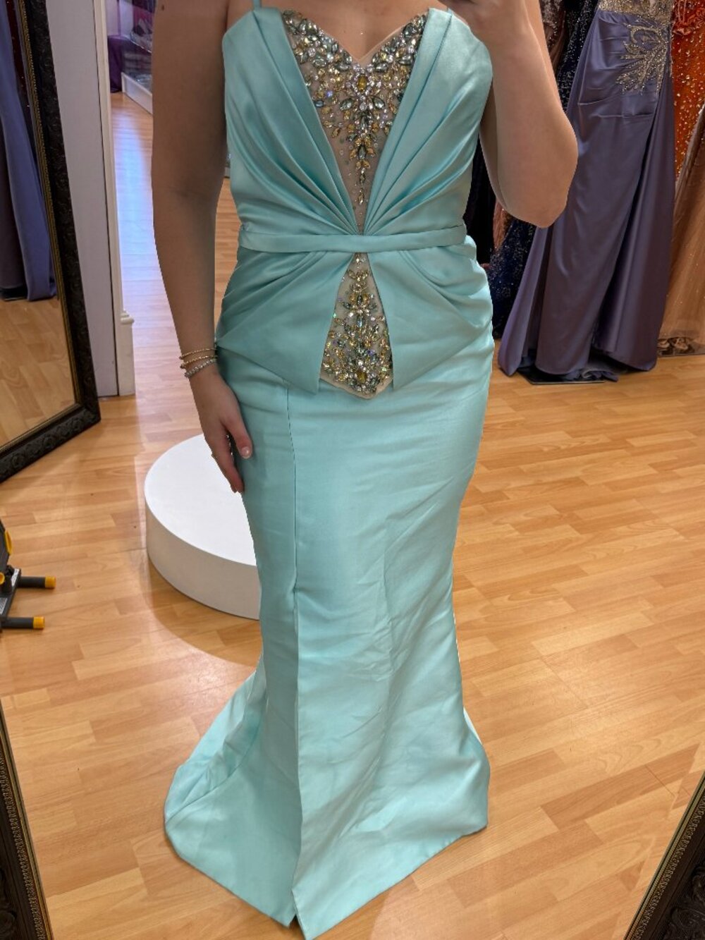 Eleni Elias Aqua Crystal Mermaid Prom Dress Size 10